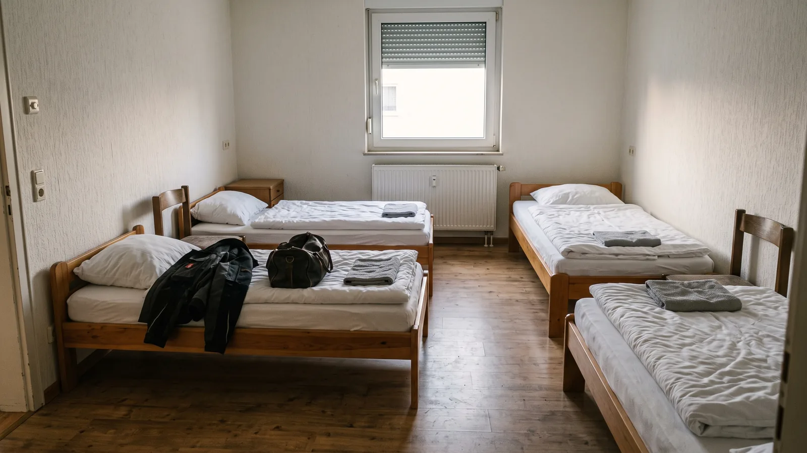 Monteurwohnung mit vier Einzelbetten, nur eines davon belegt