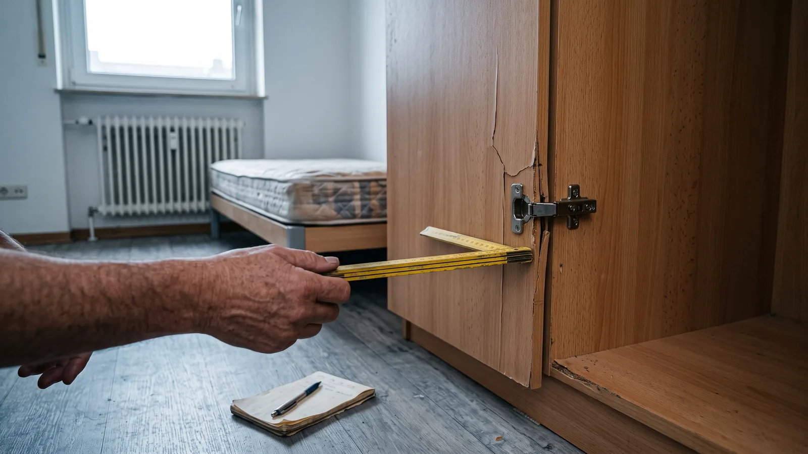 Vermieter misst nach dem Auszug einen Schaden an der Schranktür mit dem Zollstock aus